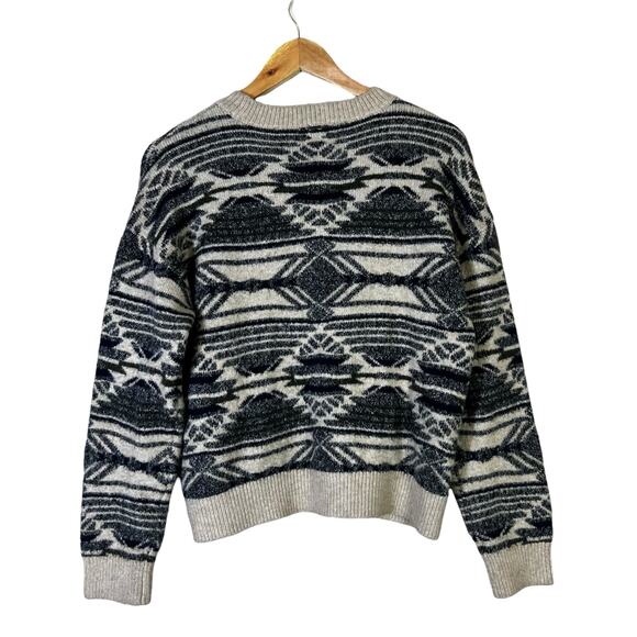Lucky Brand Geometric Oversized Aztec Sweater Womens M Cream Black Western Cozy - Picture 5 of 7